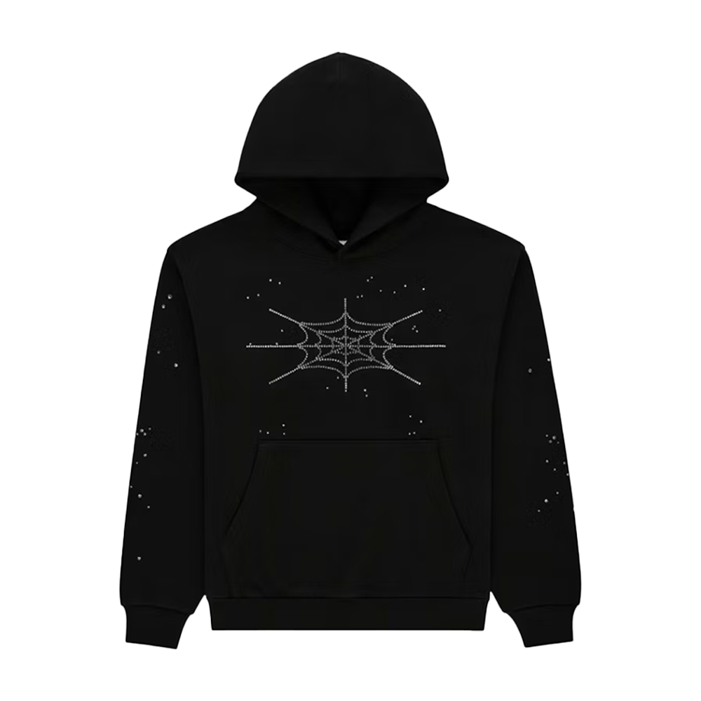 Sp5der Hoodie Black Rhinestone Web