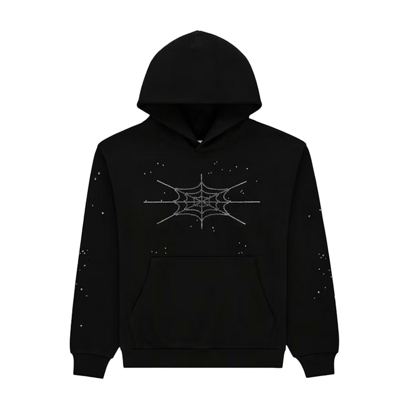 Sp5der Hoodie Black Rhinestone Web