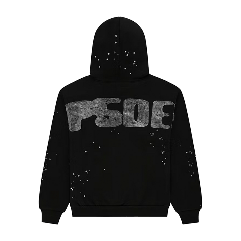 Sp5der Hoodie Black Rhinestone Web
