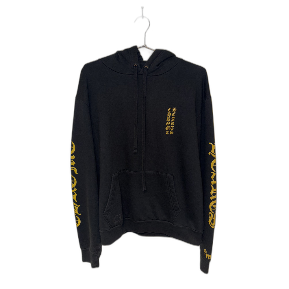 Chrome Hearts Hoodie Black Gold Glitter Vertical Logo