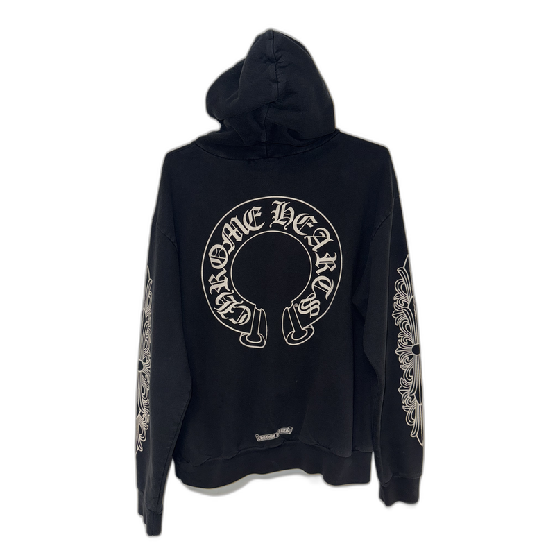 Chrome Hearts Hoodie Black Horseshoe Floral Sleeve