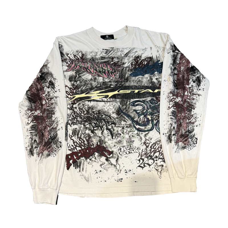 Hellstar L/S Tee White Graffiti